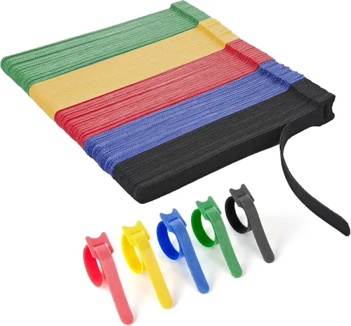 Vista 10 de 90 bridas reutilizables con gancho y bucle, correas de cables ajustables multiusos de 8 pulgadas para organizar el hogar, la oficina y los centros