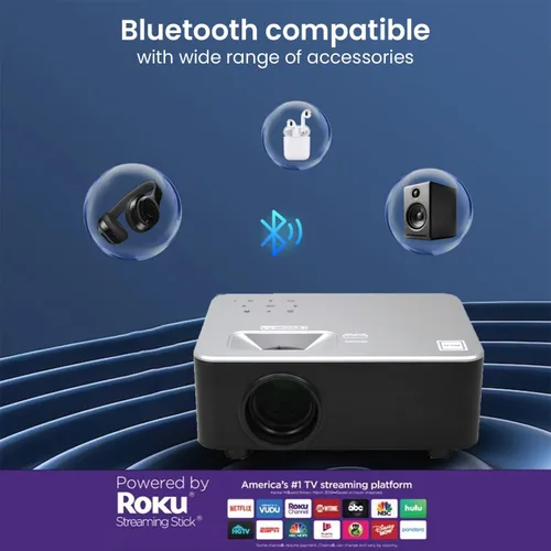 Vista 2 de RCA RPJ133 1080P, tamaño de imagen de 30 a 150 pulgadas, Bluetooth integrado, HDMI, USB, control remoto, control de voz, interior, exterior