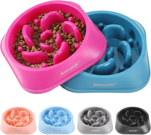 Vista 9 de MateeyLife Paquete de 2 cuencos para perros de alimentación lenta, 1 taza A-Azul claro y azul oscuro