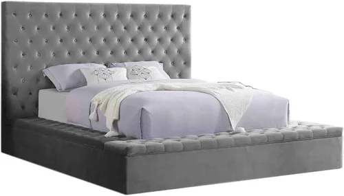 Vista 6 de Yumi - Cama de plataforma tapizada de terciopelo de perfil bajo, color negro, tamaño Queen