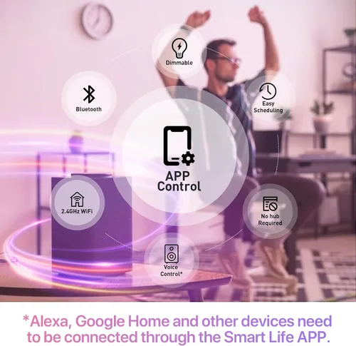 Vista 8 de ORALUCE Bombilla inteligente compatible con Alexa y Google Home, bombilla LED A19 E26 equivalente a 60 W, WiFi de 2.4 GHz y Bluetooth que cambia