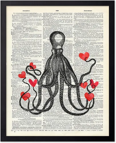 Vista 105 de Poster Master Póster de pulpo para parejas, póster de diccionario, arte Kraken, regalo romántico para él, ella, amantes, decoración náutica