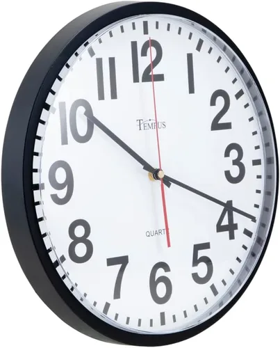 Vista 2 de Tempus Reloj de pared contemporáneo, funciona con pilas, silencioso, blanco y negro, 13 pulgadas