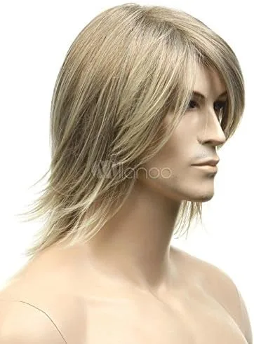Vista 3 de Peluca de cabello corto mezclado con oro rubio para hombre, Rubio