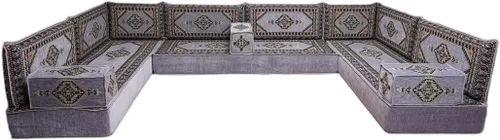 Vista 178 de arabicsofa Sofá en forma de U de estilo árabe para el suelo – Juego de Majlis hecho a mano – Sofá de estilo bohemio