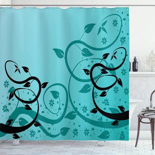 Vista 44 de Ambesonne Decor Collection, juego de cortina con ganchos para regadera Amarillo y marrón