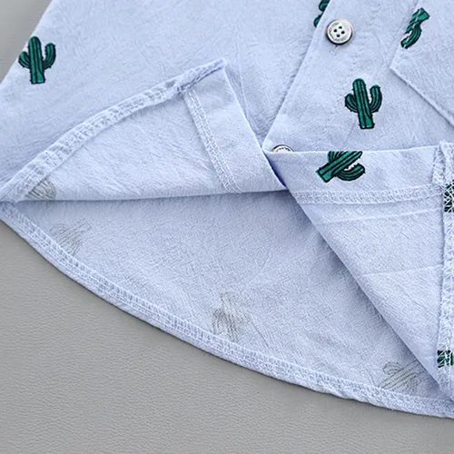 Vista 5 de Ropa de bebé niño, conjunto de 2 piezas con estampado de cactus, ropa casual para el verano (celeste, 6-12 meses)