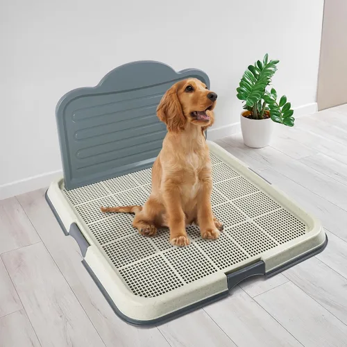 Vista 2 de Soporte para orina de perro con pared alta, bandeja grande de entrenamiento para cachorros con rejilla de malla y protector contra salpicaduras