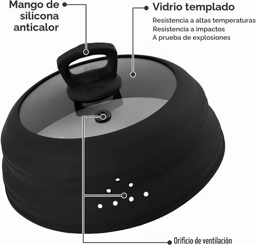 Vista 4 de Cubierta de vidrio para salpicaduras de microondas de 10.5 pulgadas, cubierta de microondas para alimentos con asa, cubierta plegable de silicona