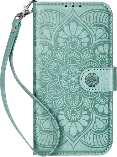 Vista 13 de Funda tipo cartera para iPhone 15 Pro Max, bloqueo RFID, soporte para 3 tarjetas con ranura para tarjetas de crédito, funda protectora magnética