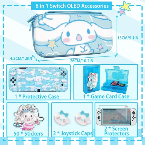 Vista 6 de TIKOdirect Carrying Case for Switch OLED, Cute Portable Travel Bag in Newest Updated Design of Blue Interior with Soft Protective Case, Screen