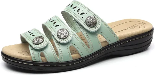 Vista 2 de Sandalias de cuero cómodas para mujer, ligeras, planas, bonitas, sin cordones, informales, para caminar
