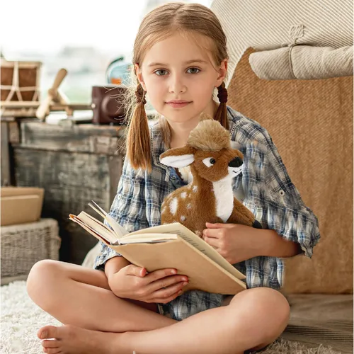 Vista 7 de DolliBu - Animal de peluche de ciervo, suave y abrazable, adorable juguete de peluche para jugar, lindo regalo de vida silvestre para niños
