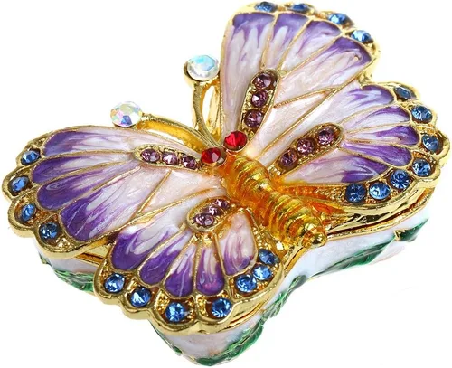Vista 2 de YU FENG Caja de baratijas de mariposa con bisutería y trébol de cuatro hojas, cajas de baratijas con bisagras esmaltadas esmaltadas decorativas