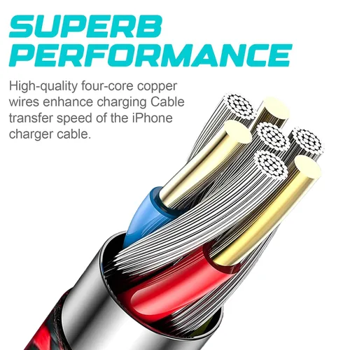 Vista 5 de Paquete de 3 cables de carga para iPhone de 6 pies con certificación MFi, trenzados, de carga rápida, duraderos y curvados de 25 K+ para iPhone