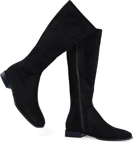 Vista 5 de GENSHUO Botas altas hasta la rodilla para mujer, cómodas botas de tacón plano vintage con punta cuadrada para otoño e invierno, con cremallera