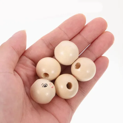 Vista 4 de MAGICLULU 50 cuentas de madera con cara sonriente, bolas de cara natural, cuentas de madera para hacer joyas, pulseras, collares, como se muestra