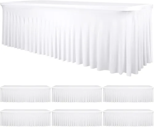 Vista 29 de fani Paquete de 2 faldas de mesa elásticas negras para mesa rectangular de 6 pies, manteles elásticos de elastano lavables con falda, mantel