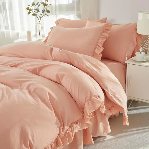 Vista 2 de Brandream Juego de funda de edredón tamaño matrimonial/queen, 100% algodón lavado, 3 piezas, ropa de cama para niña, juego de funda de edredón