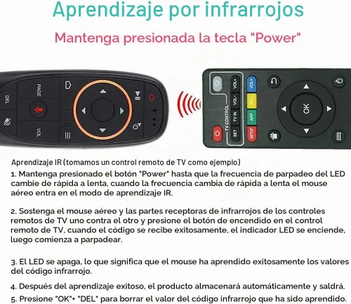 Vista 7 de BL Control remoto de mouse de aire, control remoto por voz 2.4G RF inalámbrico con giroscopio de 6 ejes IR aprendizaje, USB Air Mouse remoto