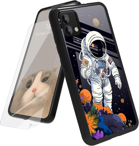 Vista 91 de Funda para Motorola Moto G Play 4G 2024 con protector de pantalla, parte trasera de vidrio templado + funda de silicona suave TPU absorción