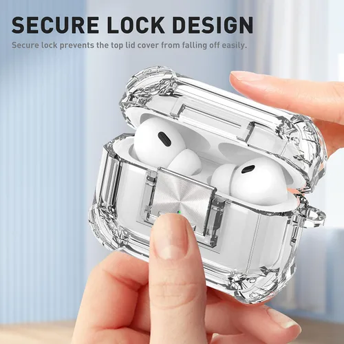 Vista 3 de Valkit Funda compatible con Airpods Pro transparente con bloqueo, funda de TPU suave para AirPod Pro, funda protectora a prueba de golpes