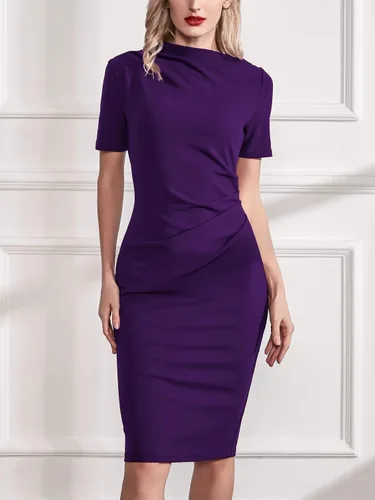 Vista 4 de AISIZE Vestido de tubo retro de medio cuello fruncido para mujer