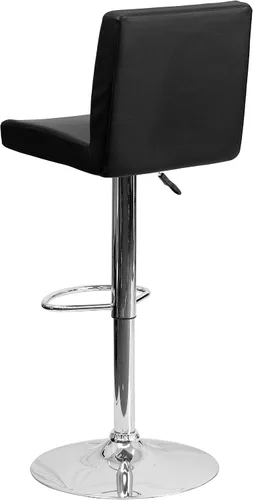 Vista 6 de Flash Furniture Taburete de bar contemporáneo de vinilo negro ajustable con panel trasero y base cromada (paquete de 1)