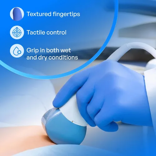Vista 3 de TRONEX Chemo-Rated Fingertip-Textured Blue Nitrile Exam Gloves, Blue Medical Nitrile Gloves
