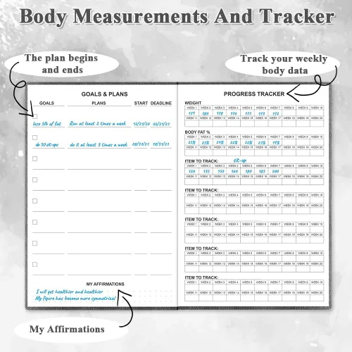 Vista 3 de Planificador de ejercicios para mujer y hombre, planificador de fitness para mujeres y hombres, A5, agenda de entrenamiento de tapa dura