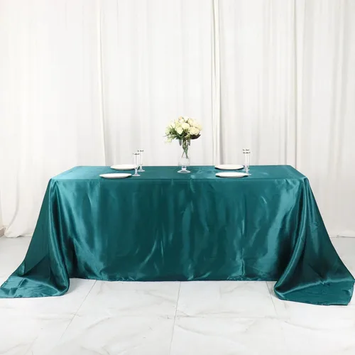 Vista 5 de BalsaCircle Mantel rectangular de satén beige de 90 x 132 pulgadas para mesa de boda, fiesta, recepción, eventos, cocina y comedor