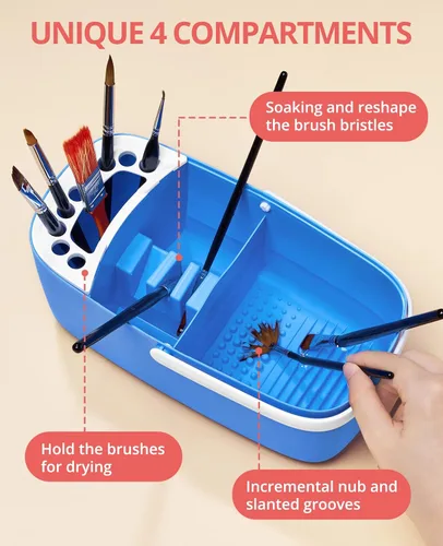 Vista 2 de GAMENOTE Limpiador de Pinceles de Pintura - Soporte de Pinceles con Paleta y Asa, Enjuagador para Pinturas Acrílicas, de Acuarela y a Base de Agua