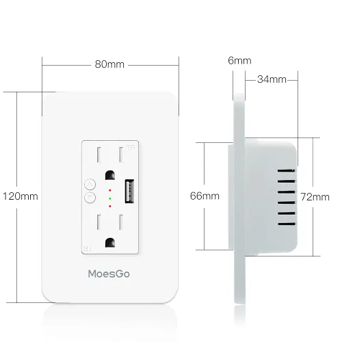 Vista 7 de MoesGo Toma de corriente inteligente de pared con USB, enchufe WiFi con 2 tomas de corriente, control dividido de 15 amperios, control remoto Smart