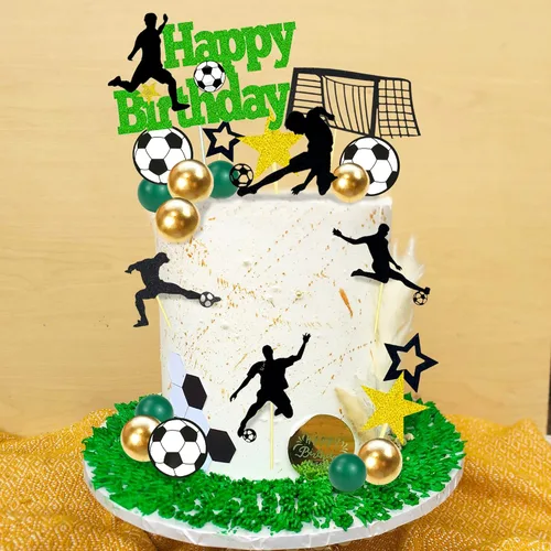Vista 3 de 31 piezas de decoración de pastel de fútbol jugador de pelota de fútbol decoración para fútbol fútbol temática cumpleaños (negro)