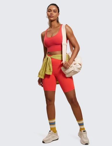 Vista 3 de CRZ YOGA Brasier deportivo con tirantes delgados para mujer, de impacto medio, cruzado, para yoga, acolchado, para entrenamiento
