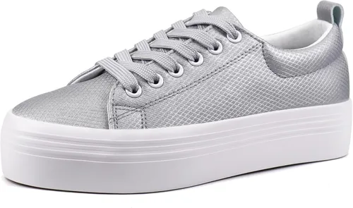 Vista 7 de JABASIC Zapatillas de plataforma con cordones para mujer, zapatillas casuales cómodas de moda para caminar Todo blanco
