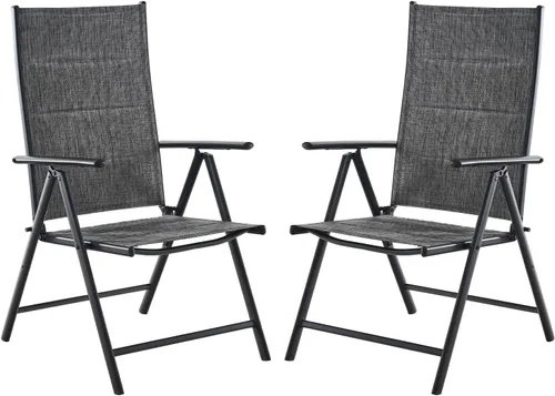 Vista 9 de Juego de 2 sillas plegables para patio, sillas de patio al aire libre con asiento acolchado de algodón de textileno suave y respaldo ajustable de 7