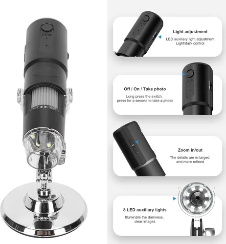Vista 2 de Microscopio portátil, USB 50X a 1000X Microscopio electrónico Microscopio Digital, Lupa de microscopio giratorio de 360 grados, Microscopio