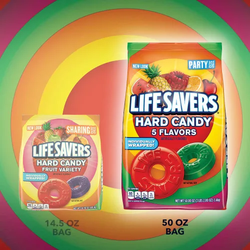 Vista 5 de LIFE SAVERS Bolsa de caramelos duros de 5 sabores, caramelos duros envueltos individualmente para bolsas de regalos, viajes por carretera