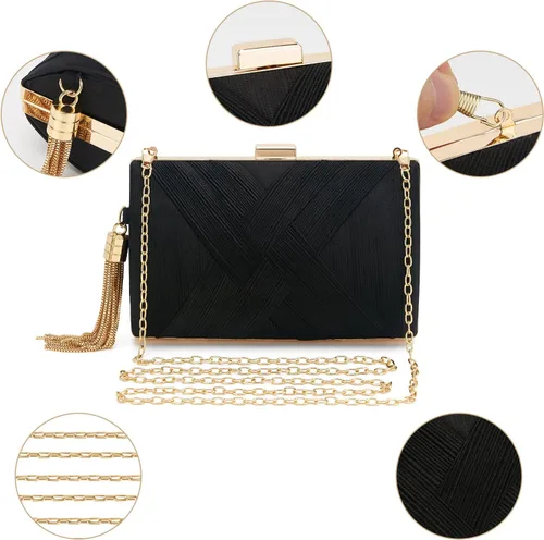 Vista 4 de Bolso de mano para mujer, bolso de noche con flecos, bolso de mano para mujer, bolso de mano de boda, bolso de mano con cadena, bolso cruzado