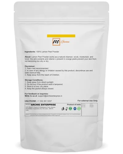 Vista 2 de Polvo de cáscara de limón 100% natural para el cuidado de la piel, 0.50 libras, 227 GMS, 8 onzas