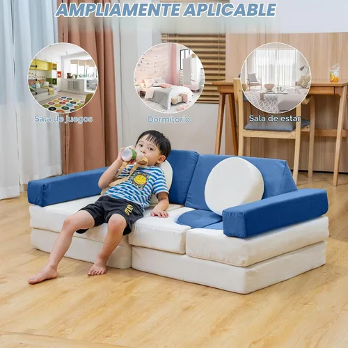 Vista 7 de Sofá modular de juego para niños, 13 piezas, con funda de terciopelo lavable, expansión instantánea de 5 segundos, espuma convertible y cojín
