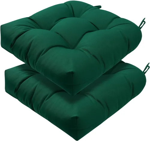 Vista 10 de Magpie Fabrics Juego de 2 cojines de asiento capitoné para exteriores e interiores con lazos, 19 x 19 pulgadas, impermeables, para silla de patio