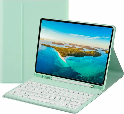 Vista 10 de Funda de teclado para Galaxy Tab S6 Lite de 10.4 pulgadas 2024/2022/2020 con soporte para bolígrafo, funda con soporte de teclas redondas delgadas