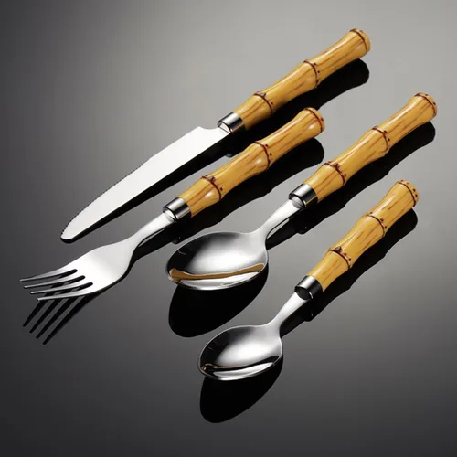 Vista 8 de Cutlery Set 40-Piece Flatware Set for 10,Bamboo Handle Food-Grade 18/8 Stainless Steel Include Dinner Forks Spoons Knives and,Gold-16 Piece Set for 4