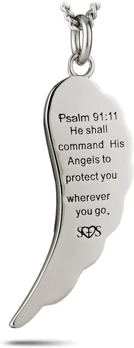 Vista 3 de Collar de acero inoxidable con alas de ángel de línea azul fina - Ps 9111, Acero inoxidable