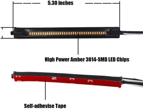Vista 3 de Juego de 2 barras de luz LED flexibles ámbar para horquilla, señal intermitente DRL, luz de circulación diurna, impermeable, ajustables, kit