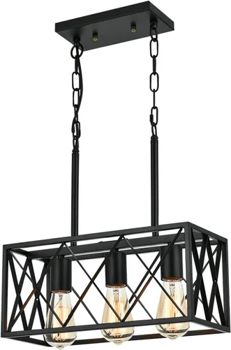 Vista 12 de KEESFU Iluminación de isla de cocina de granja, accesorios de iluminación colgante de 3 luces, altura ajustable, luz industrial para comedor de sala