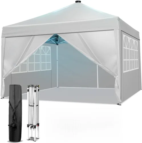 Vista 9 de Outvita Tienda de campaña solar desplegable de 10 x 10 pies con luces LED de meteoritos, bolsa de transporte instantánea al aire libre y paredes