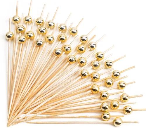 Vista 19 de PuTwo palillos de cóctel hechos a mano 300 unidades palillos de cóctel de bambú natural con cuentas cúbicas en los extremos, ecológicos, pinchos